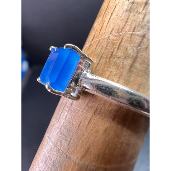 Square cut blue chalcedony sterling silver ring size 6 - Picture 6 of 16
